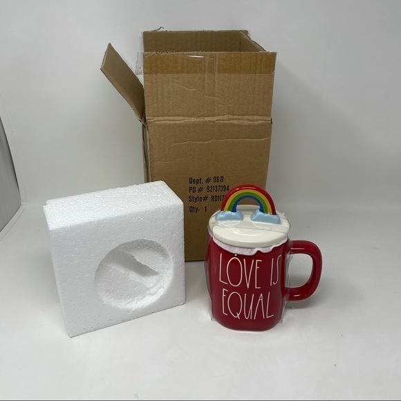 🎁NIB! Rae Dunn Red Love Is Equal Figural Cereal or Coffee Mug w/ Rainbow Topper - Picture 2 of 4
